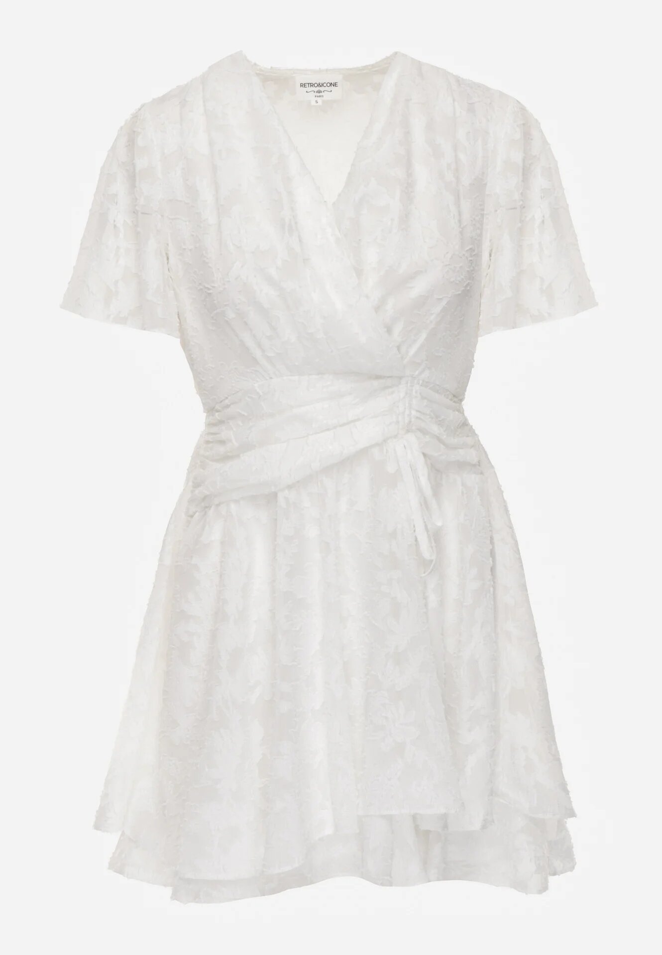 retro & icone Rochie Albă Evazată cu Decolteu închis cu capse Tarae