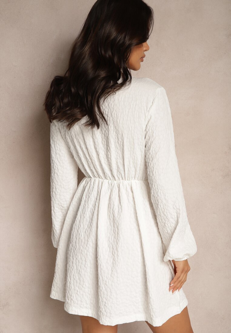 retro & icone Rochie Albă Legată Cloș cu Relief Decorativ Falretia