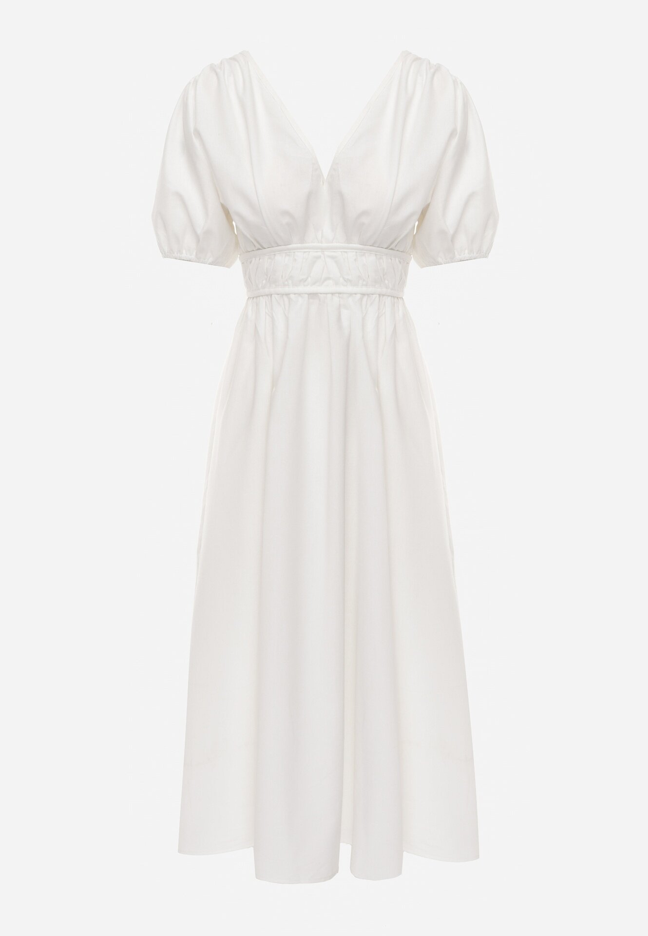 retro & icone Rochie Albă Midi cu Elastic în Talie cu Bretele Încrucișate la Spate Jorlyn