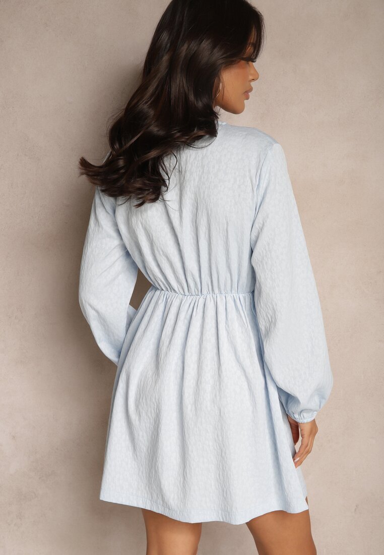 retro & icone Rochie Albastră Legată Cloș cu Imprimeu Decorativ Falretia