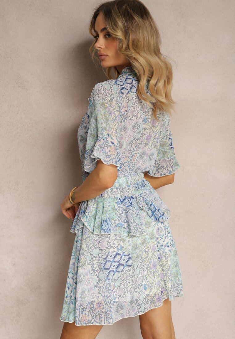 retro & icone Rochie Albastru deschis cu croială evazată cu volane și elastic în talie Nespia