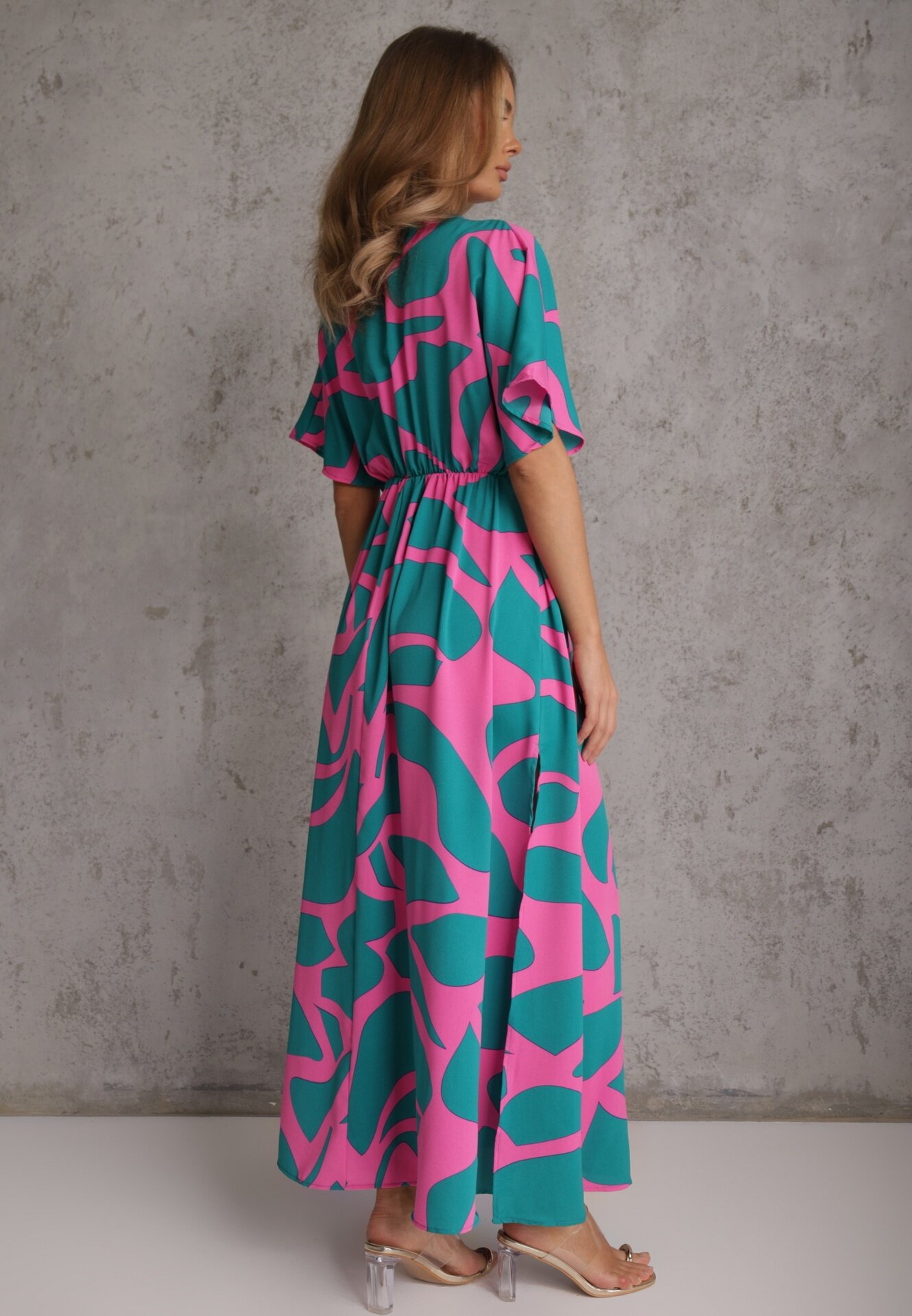 retro & icone Rochie Albastru-Roz Cloș cu Elastic în Talie și Decupaje Fienda