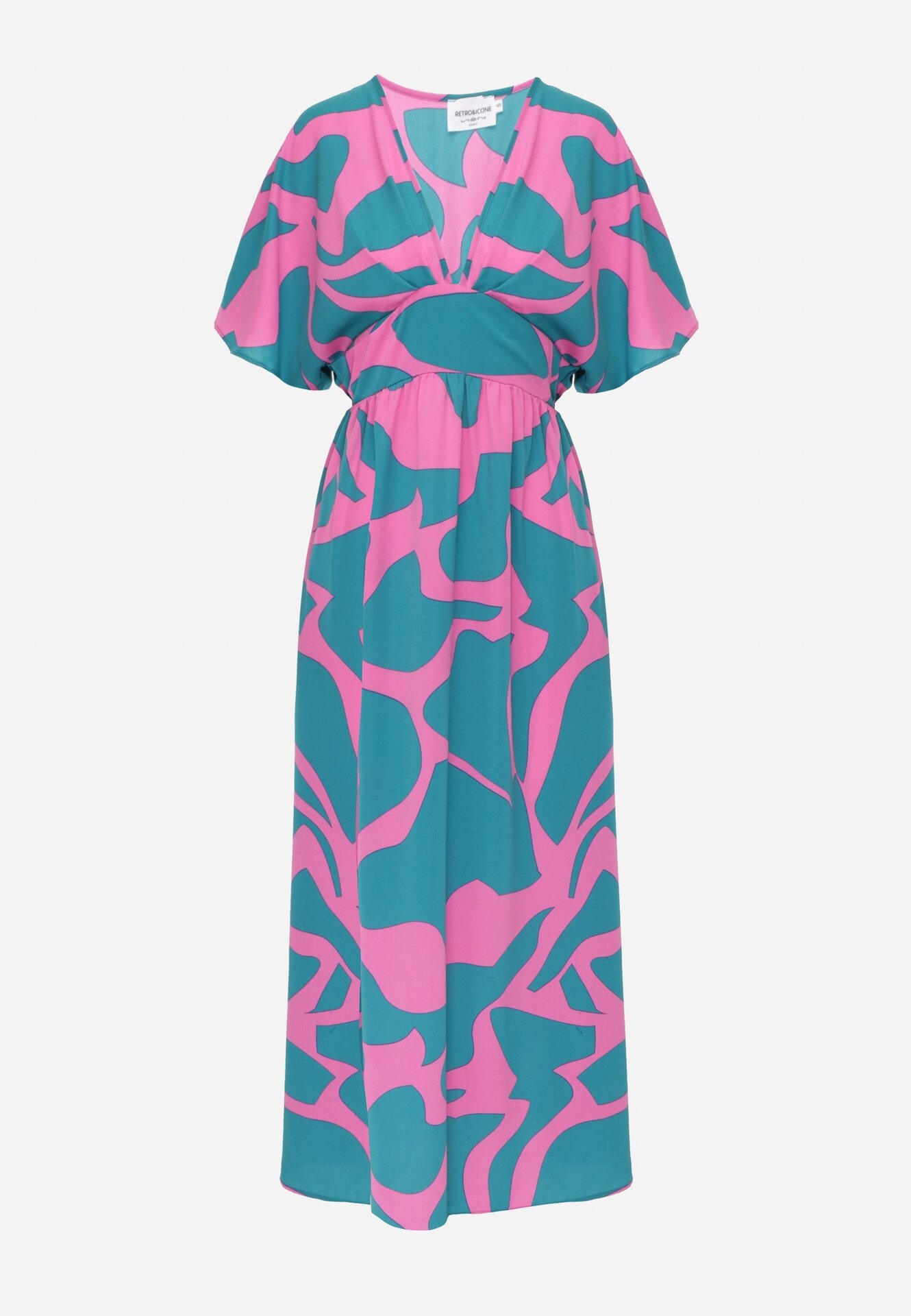 retro & icone Rochie Albastru-Roz Cloș cu Elastic în Talie și Decupaje Fienda