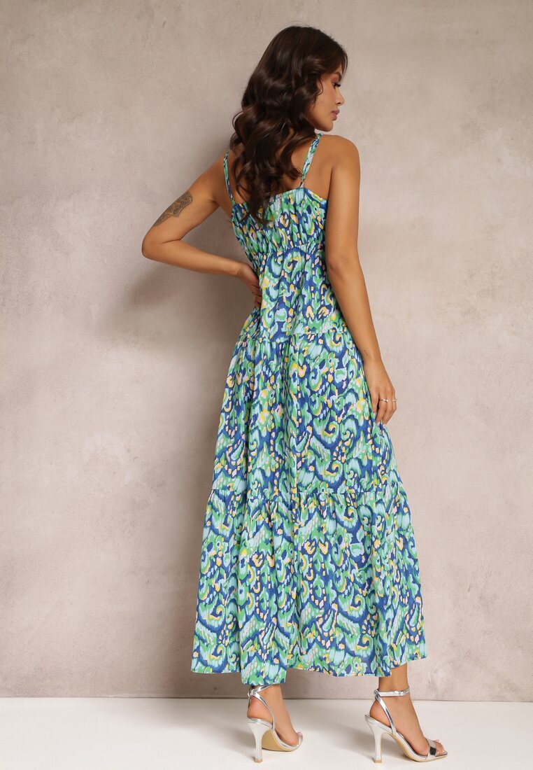 retro & icone Rochie Albastru-Verde Maxi cu bretele reglabile cu model abstract Jerela