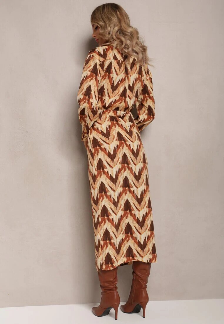 retro & icone Rochie Bej-Maro Plic cu Model Geometric Elavelle