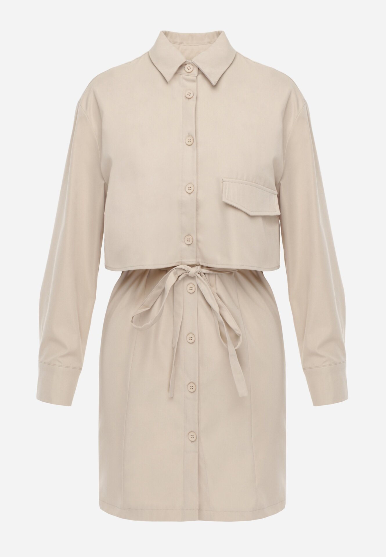 retro & icone Rochie bej tip cămașă cu decupaje și curea în talie Kirinea