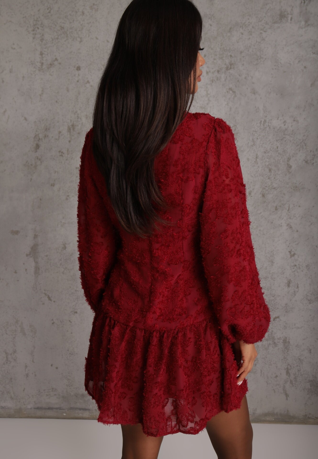 retro & icone Rochie Bordo din Dantelă cu Croială Cambrată cu Decolteu Petrecut Nelabine