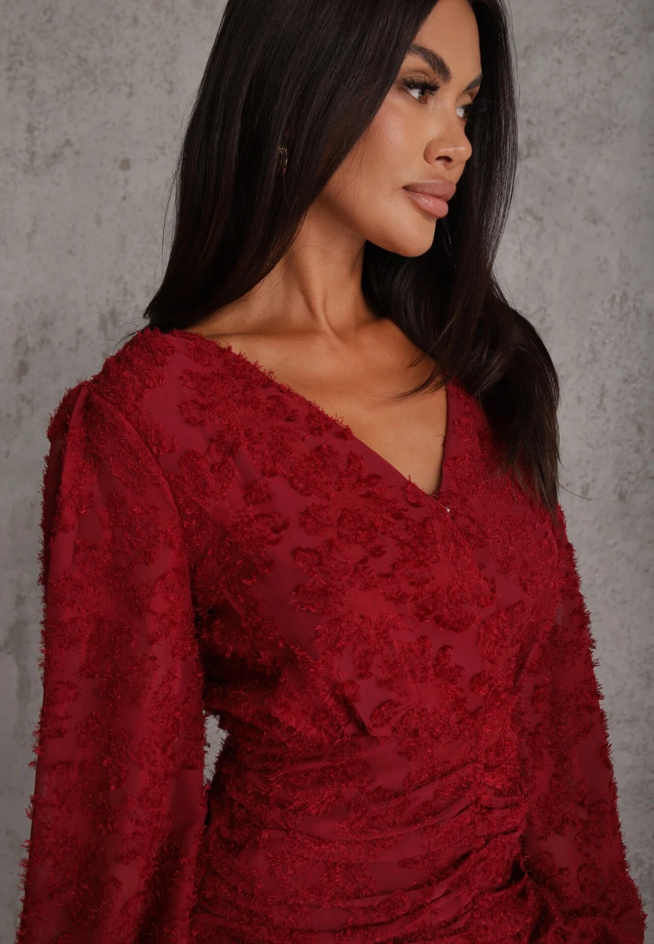 retro & icone Rochie Bordo din Dantelă cu Croială Cambrată cu Decolteu Petrecut Nelabine