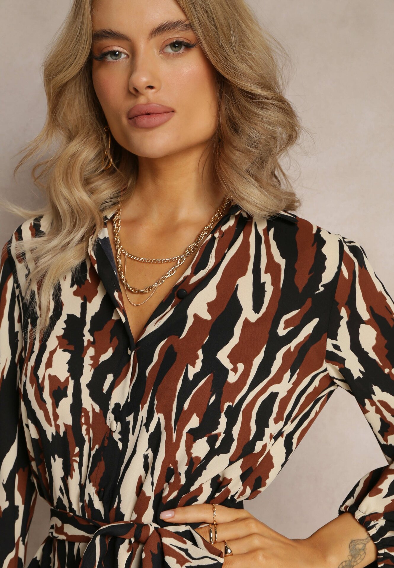 retro & icone Rochie Cămașă Maro cu Curea Textilă Mariou