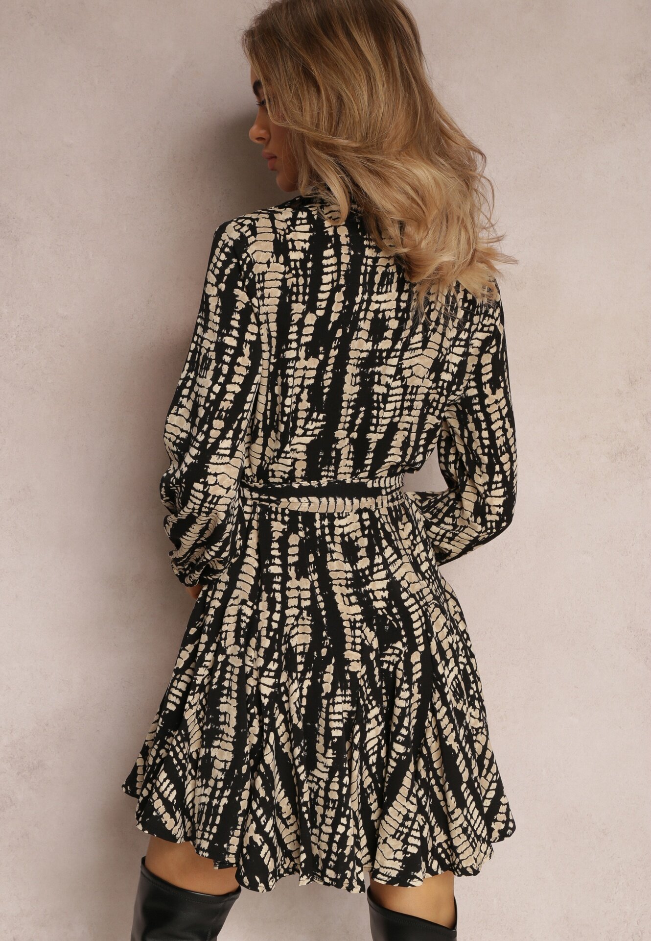 retro & icone Rochie Cămașă Neagră Mini cu Volan și Curea Legată Anagal