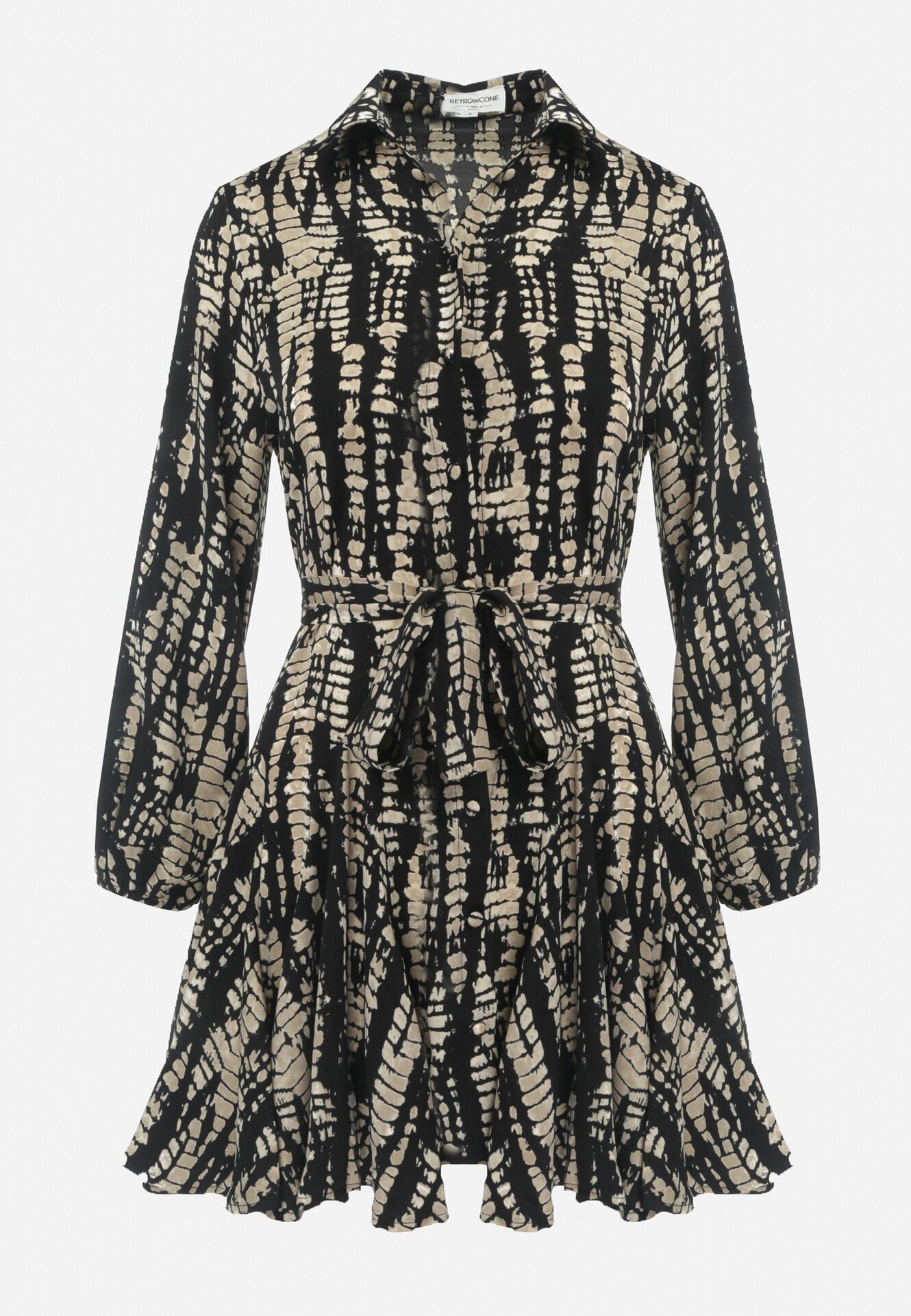 retro & icone Rochie Cămașă Neagră Mini cu Volan și Curea Legată Anagal