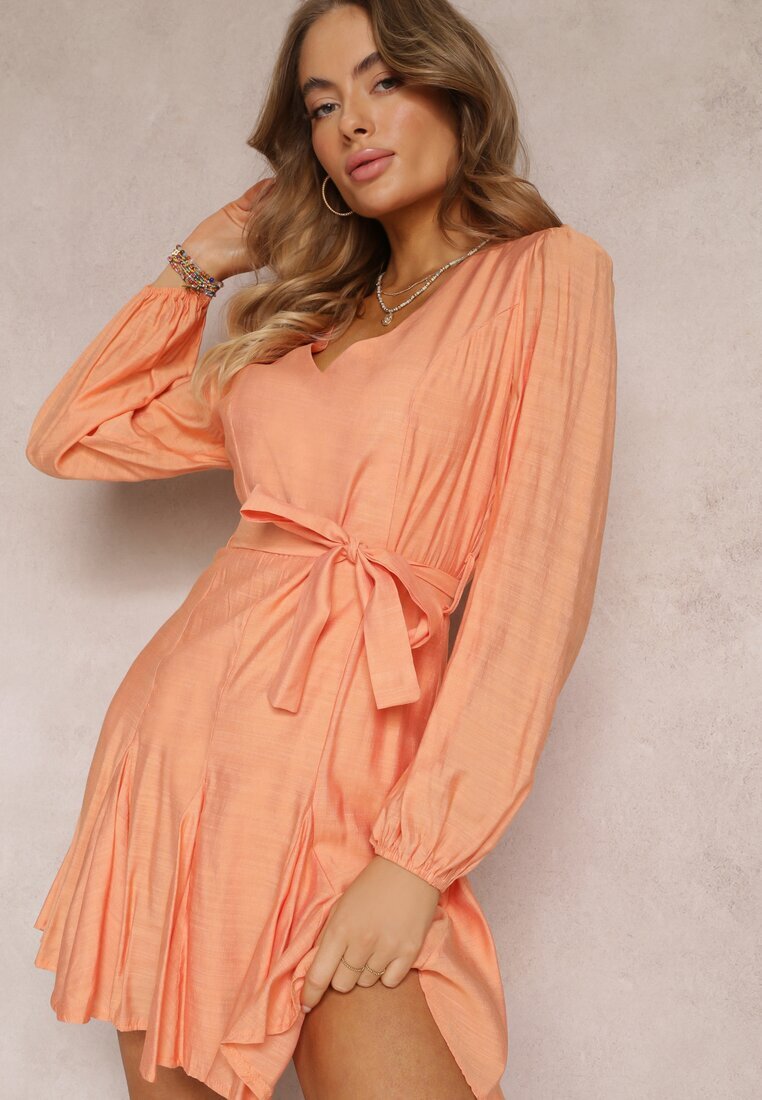 retro & icone Rochie Cloș Portocalie Mini cu Cordon în Talie Evyna