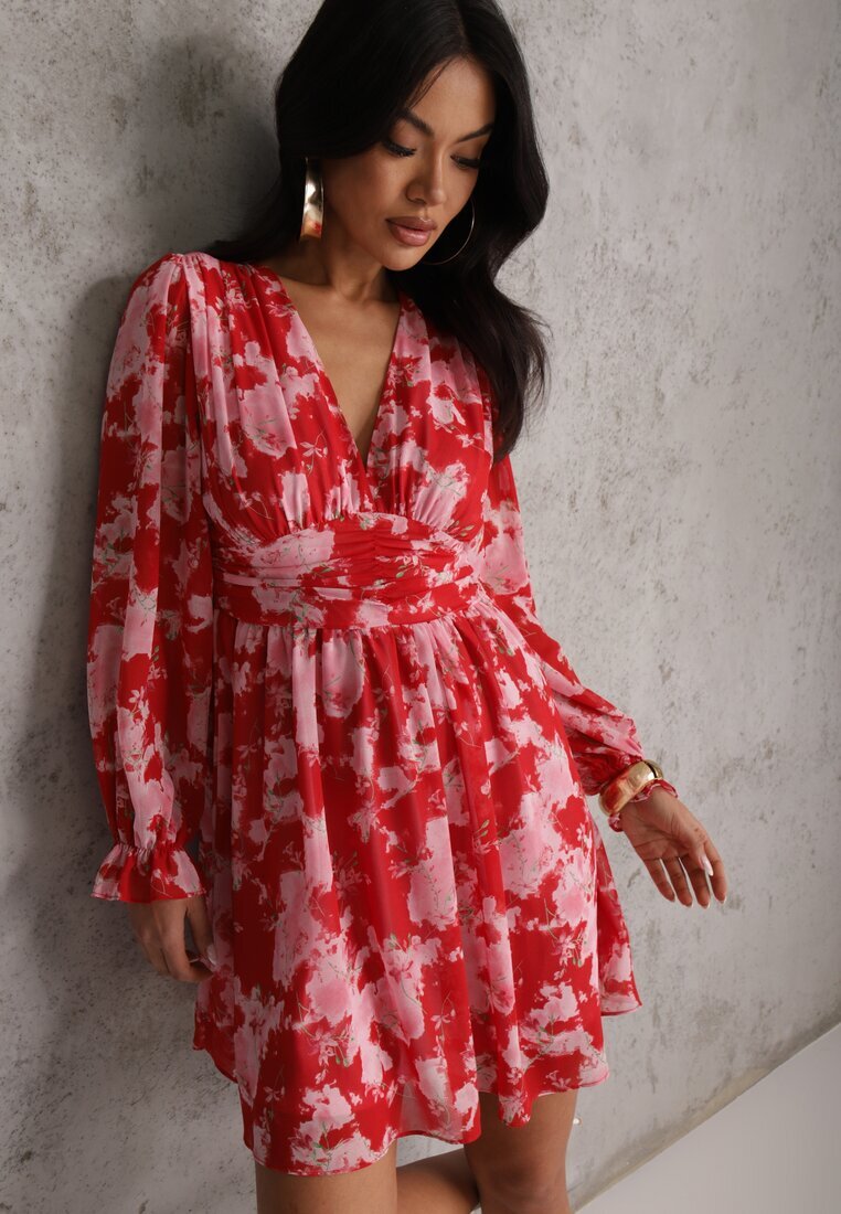 retro & icone Rochie Cloș Roșie cu Imprimeu Floral Awerdia