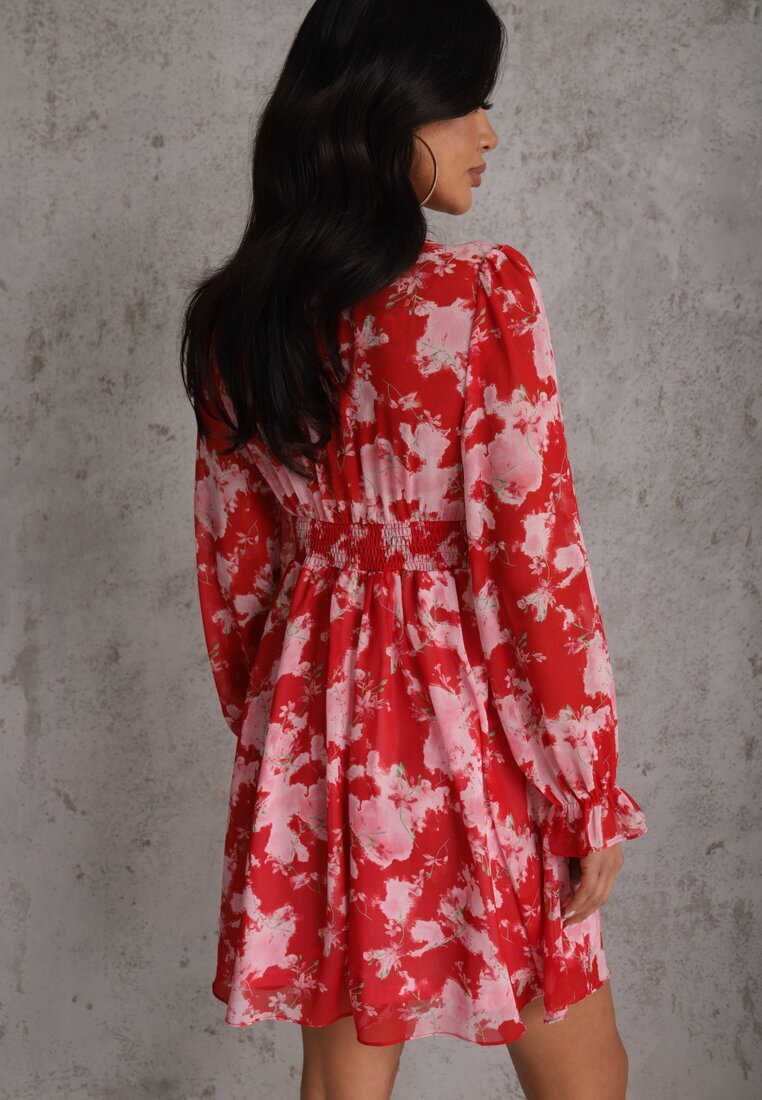 retro & icone Rochie Cloș Roșie cu Imprimeu Floral Awerdia