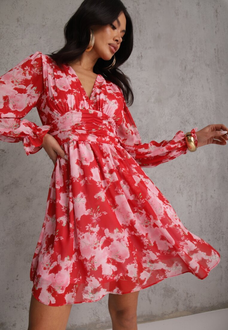 retro & icone Rochie Cloș Roșie cu Imprimeu Floral Awerdia