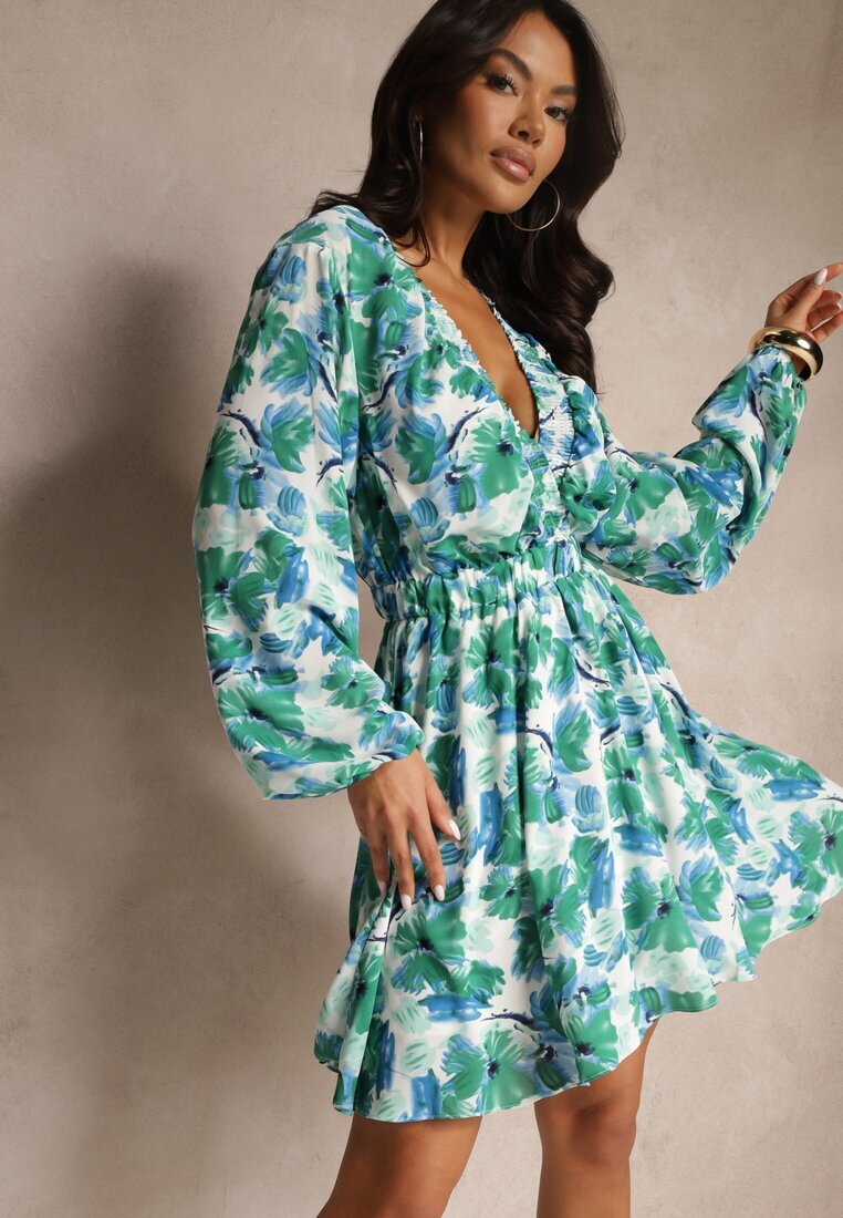 retro & icone Rochie Cloș Verde cu Imprimeu Floral Lilvezina