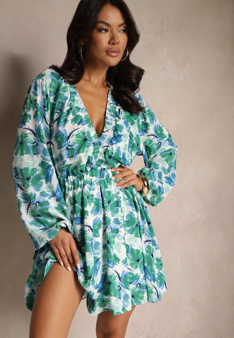 retro & icone Rochie Cloș Verde cu Imprimeu Floral Lilvezina
