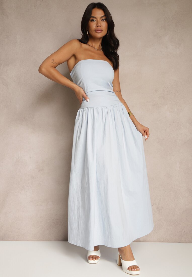 retro & icone Rochie de cocktail albastră din bumbac Bodycon Filitera