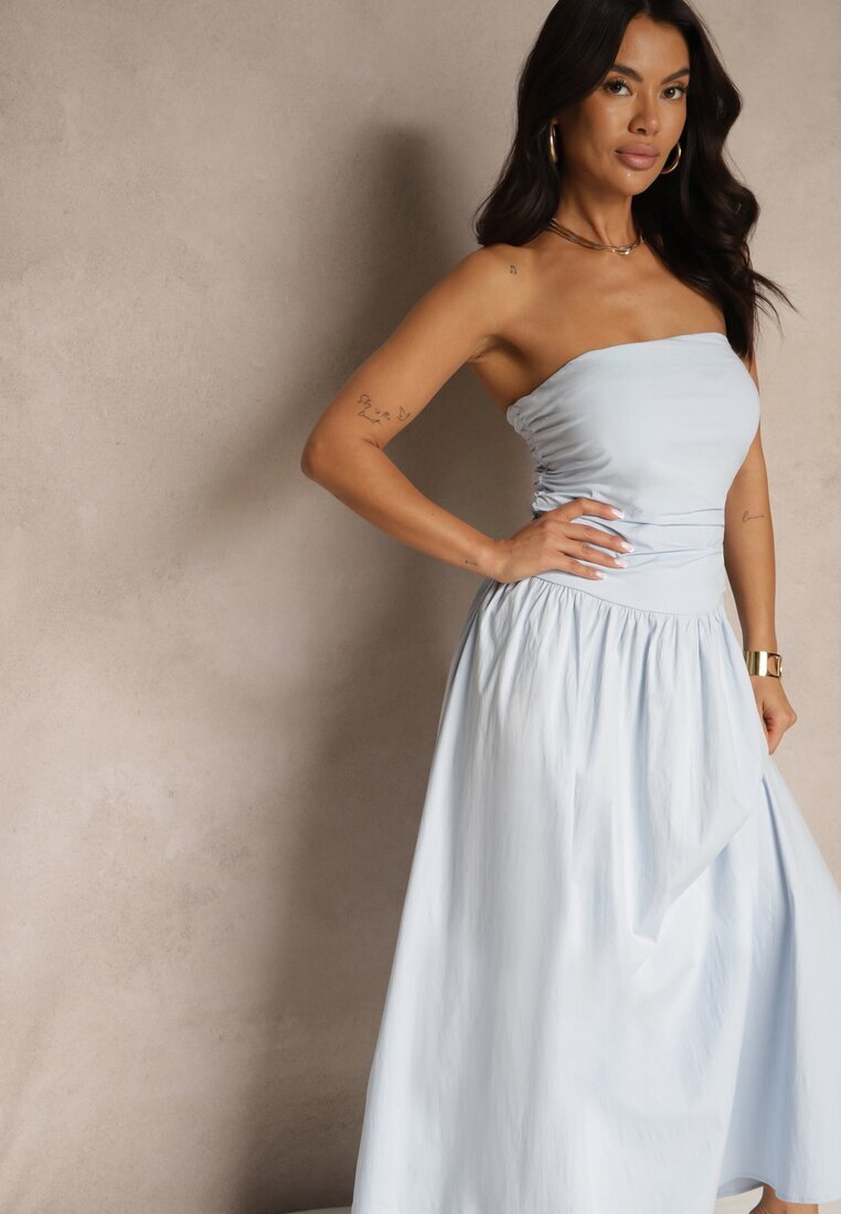 retro & icone Rochie de cocktail albastră din bumbac Bodycon Filitera