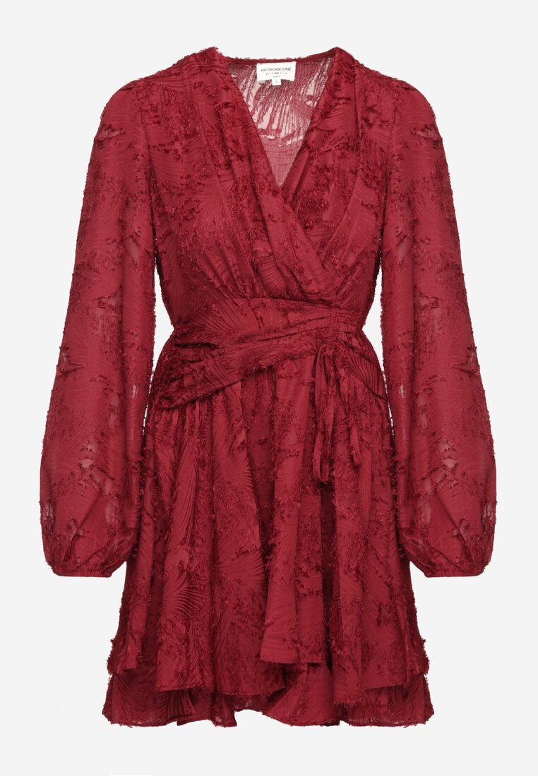retro & icone Rochie de cocktail bordo cu drapaj modern și cu fire Gorena