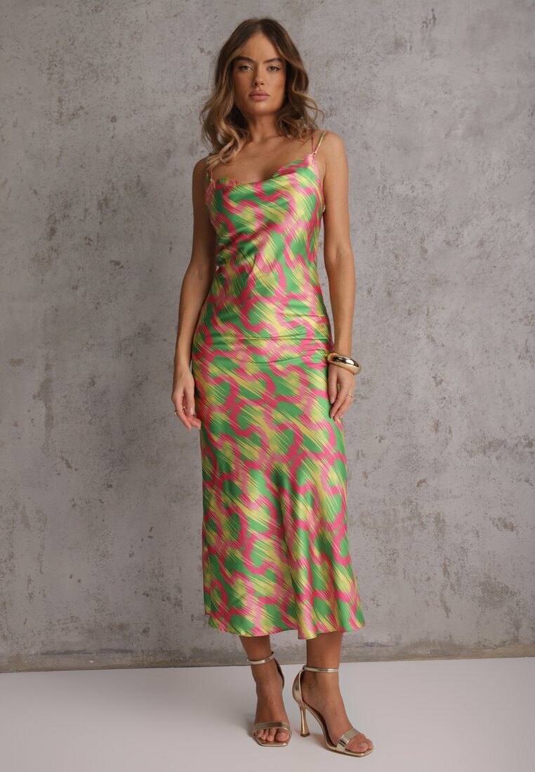 retro & icone Rochie de satin verde deschis Areithes