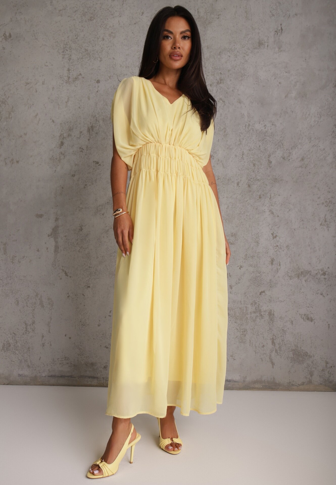 retro & icone Rochie de seară vaporoasă evazată Appeusa Galbenă