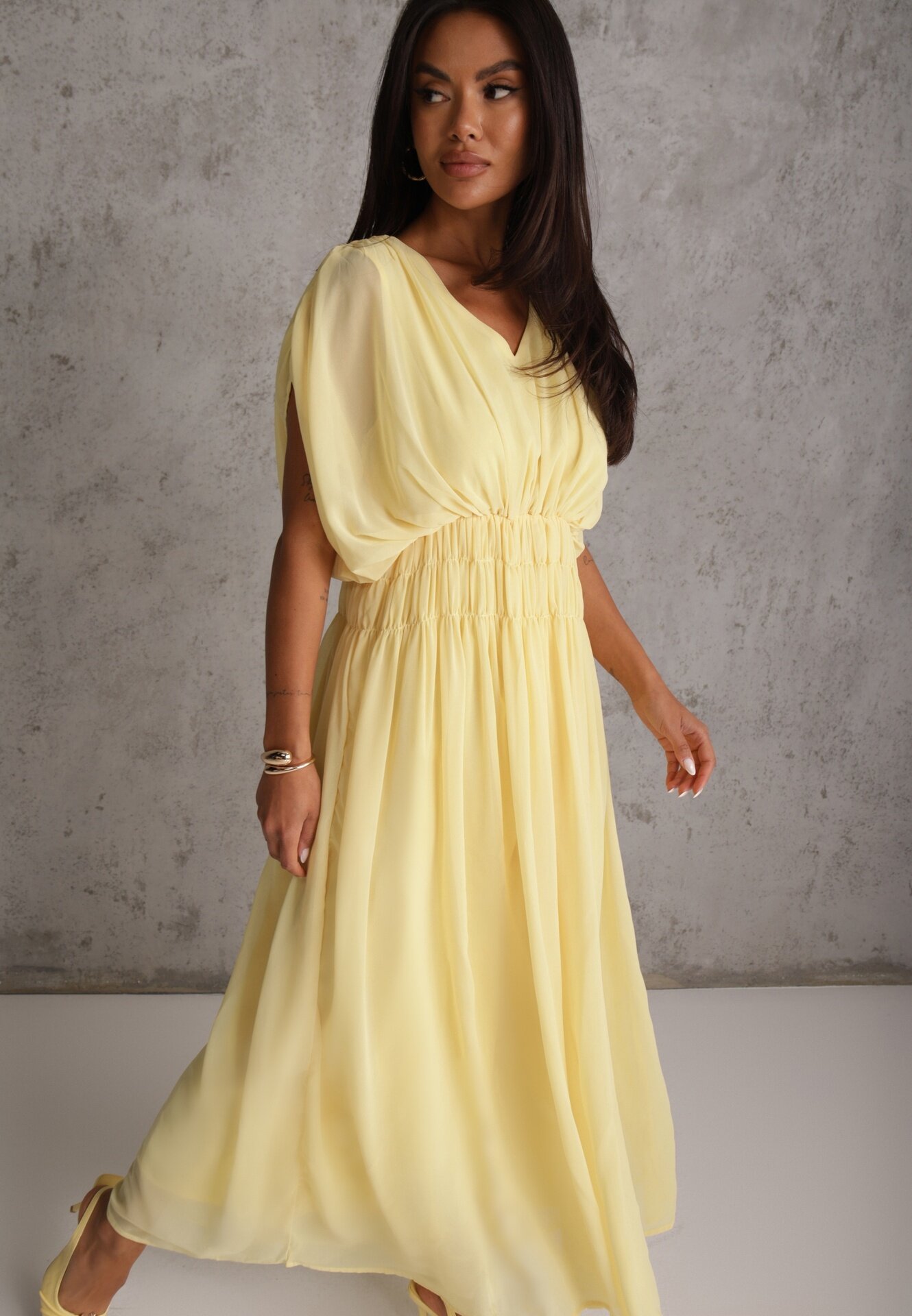 retro & icone Rochie de seară vaporoasă evazată Appeusa Galbenă