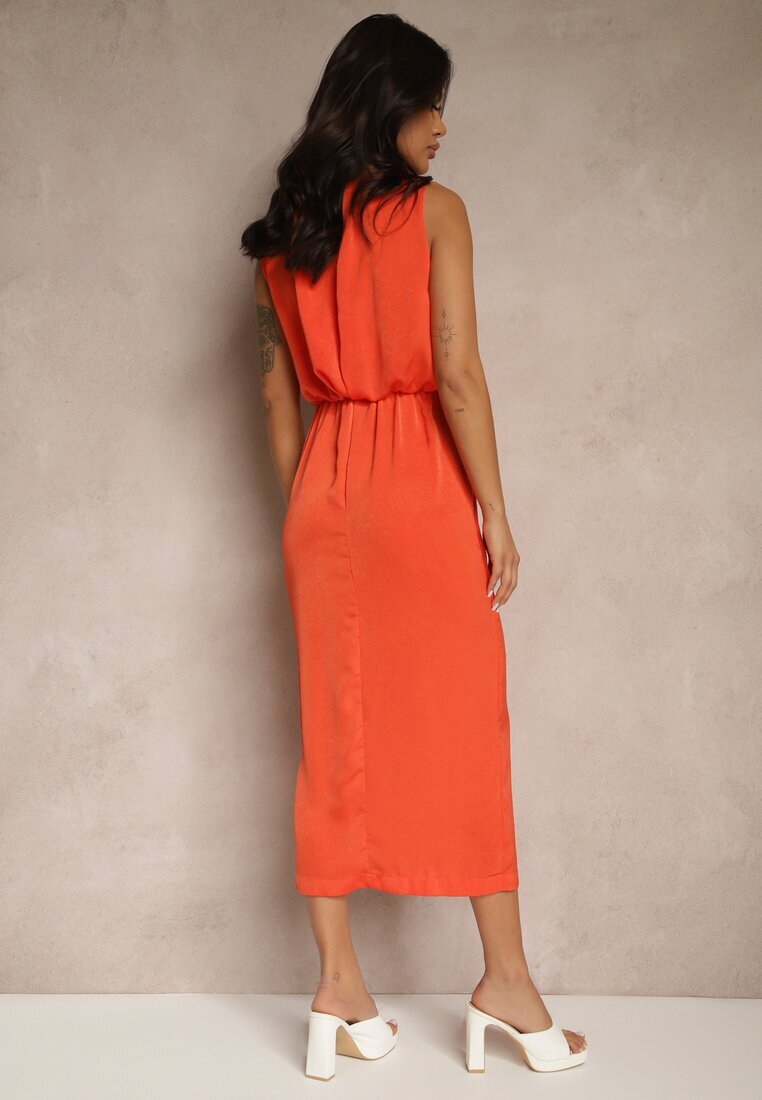 retro & icone Rochie Elegantă Portocalie cu Drapaj Rinastia