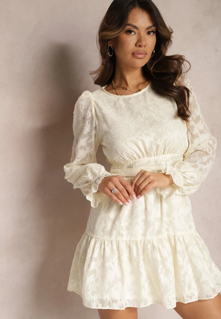 retro & icone Rochie Evazată Mini Bej deschis din țesătură Plumeti Marsane