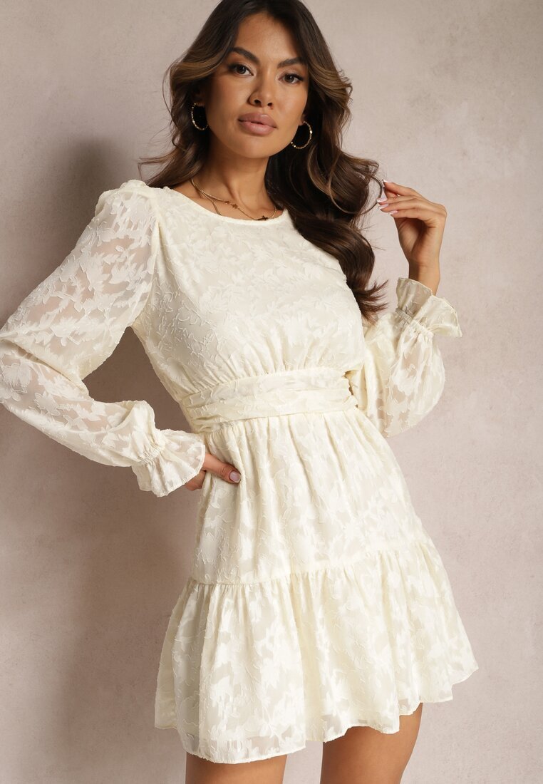 retro & icone Rochie Evazată Mini Bej deschis din țesătură Plumeti Marsane