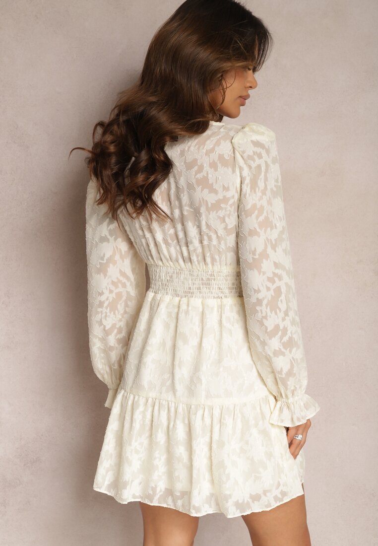 retro & icone Rochie Evazată Mini Bej deschis din țesătură Plumeti Marsane