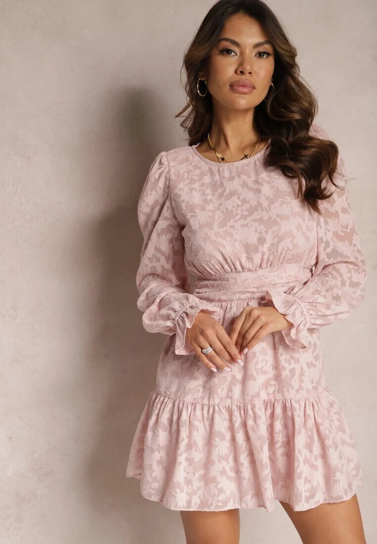 retro & icone Rochie Evazată Roz Mini din țesătură Plumeti Marsane