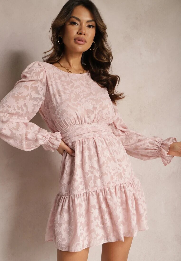 retro & icone Rochie Evazată Roz Mini din țesătură Plumeti Marsane