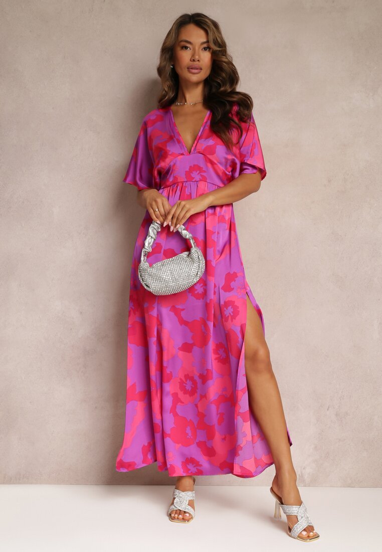 retro & icone Rochie Fucsia Evazată Maxi cu decupaje Aleri