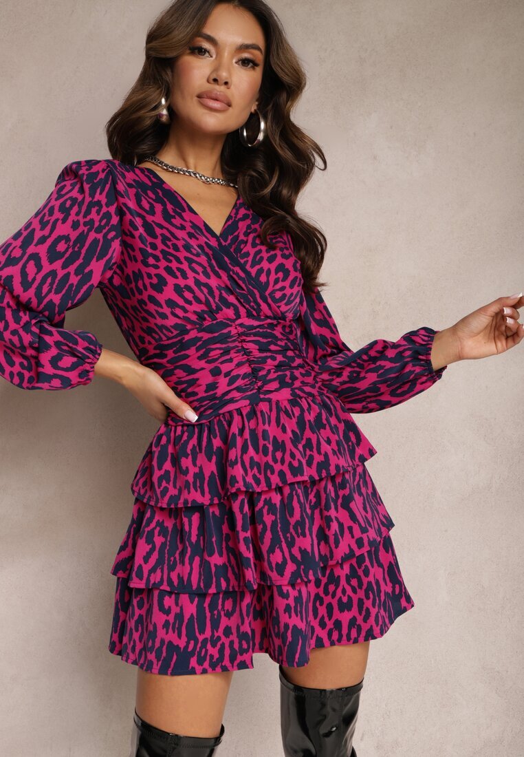 retro & icone Rochie Fucsia leopard cu volane Coso