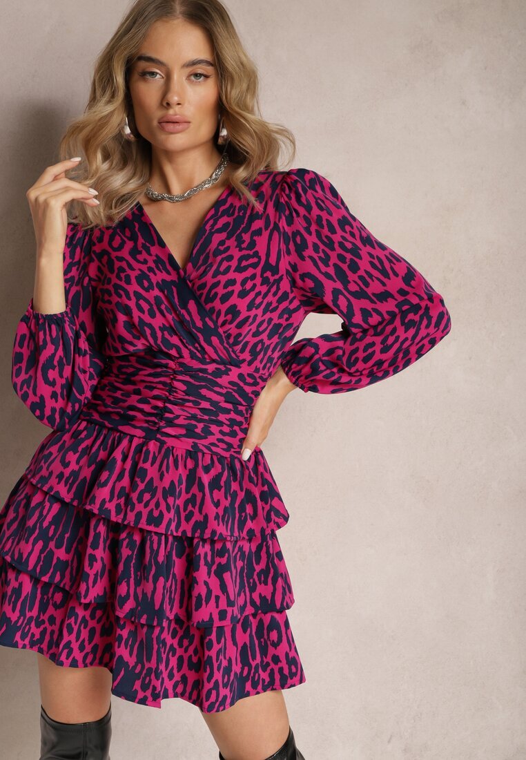 retro & icone Rochie Fucsia leopard cu volane Coso