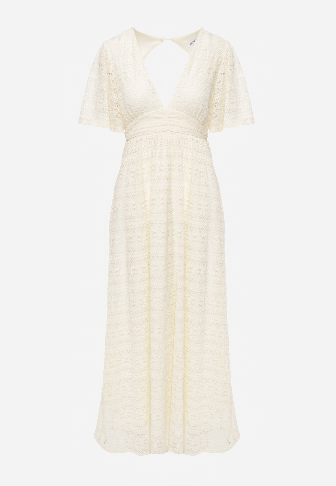 retro & icone Rochie Lungă din Dantelă Ajurată cu Elastic în Talie Bej deschis Gemisa