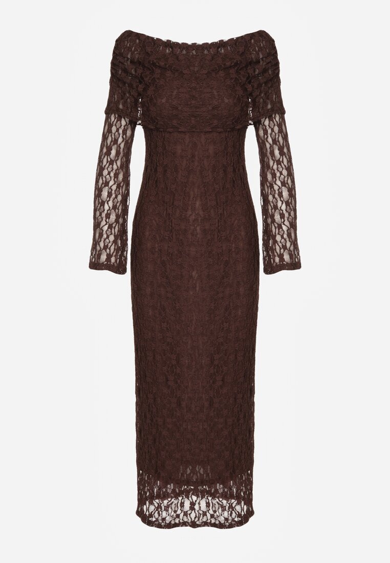 retro & icone Rochie Maro de Dantelă de Cocktail cu Umerii Descoperiți Eperria