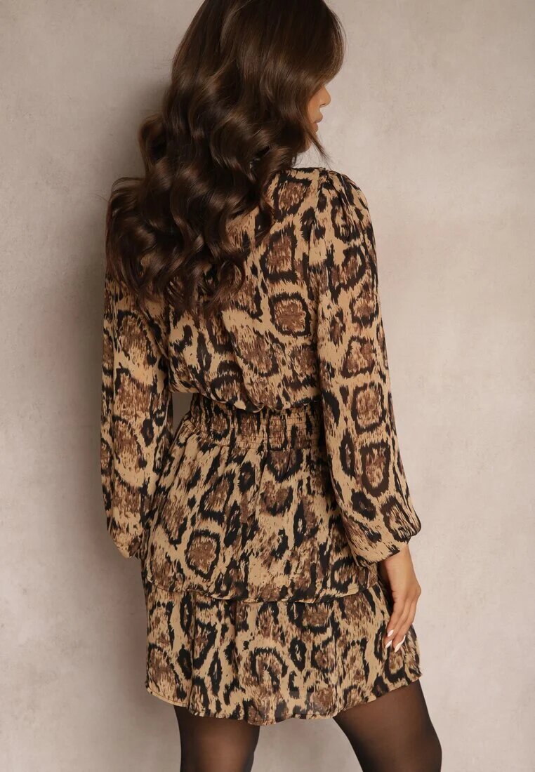 retro & icone Rochie Maro Leopard cu croială evazată cu guler înalt și volane Labrette