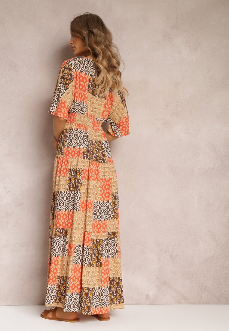 retro & icone Rochie Maxi Portocalie cu mânecă scurtă și cu elastic la talie din viscoză Aveda