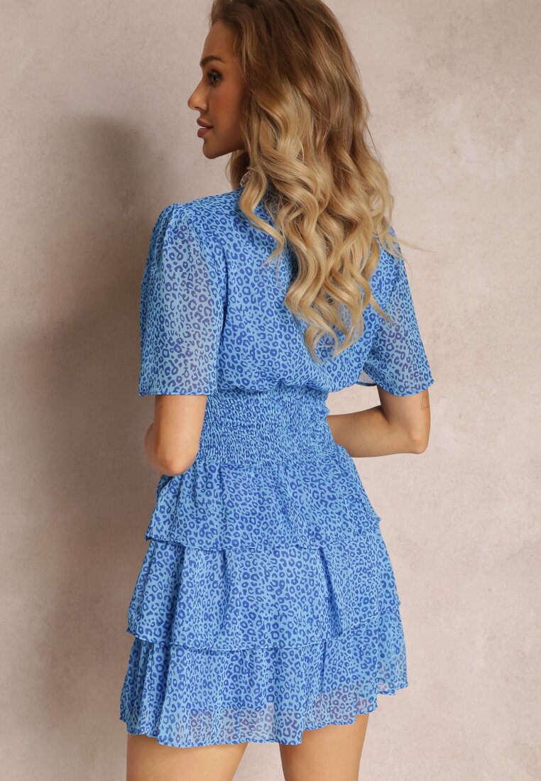 retro & icone Rochie Mini Albastră cu volane și încrețituri în talie Kraisa