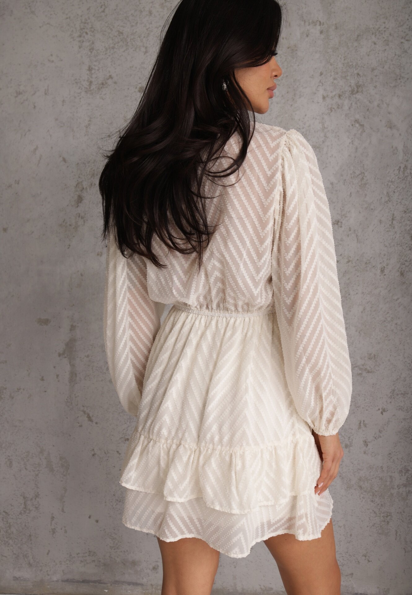 retro & icone Rochie Mini Bej Deschis cu Dungi Diagonale cu Croială Cloș cu Elastic în Talie Tennari