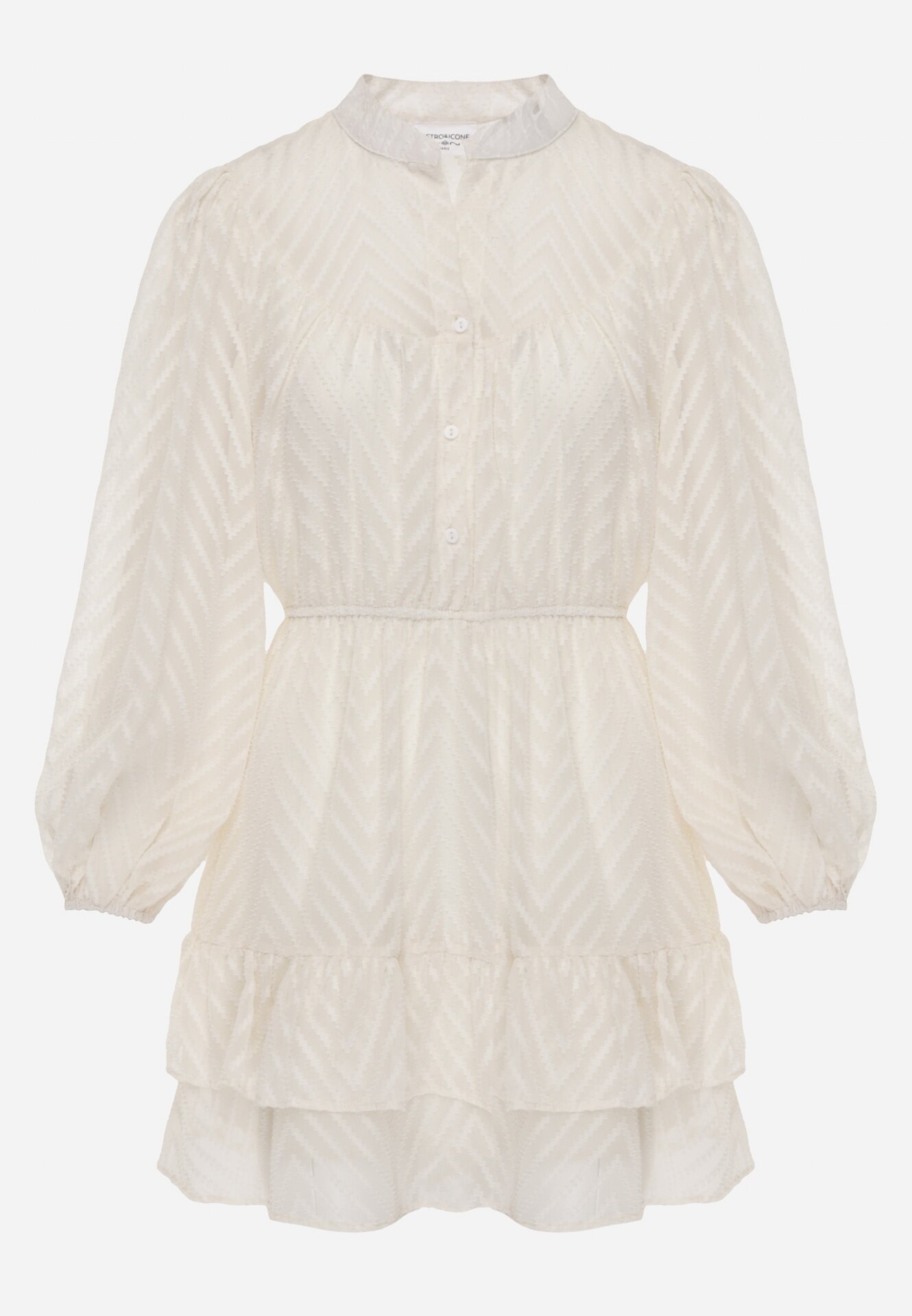 retro & icone Rochie Mini Bej Deschis cu Dungi Diagonale cu Croială Cloș cu Elastic în Talie Tennari