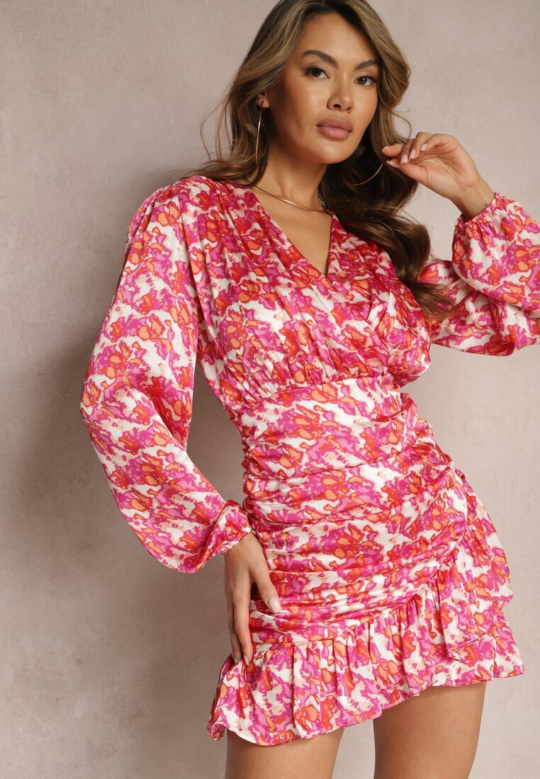 retro & icone Rochie Mini Cintrată Roz cu croială evazată și volane Ihellia