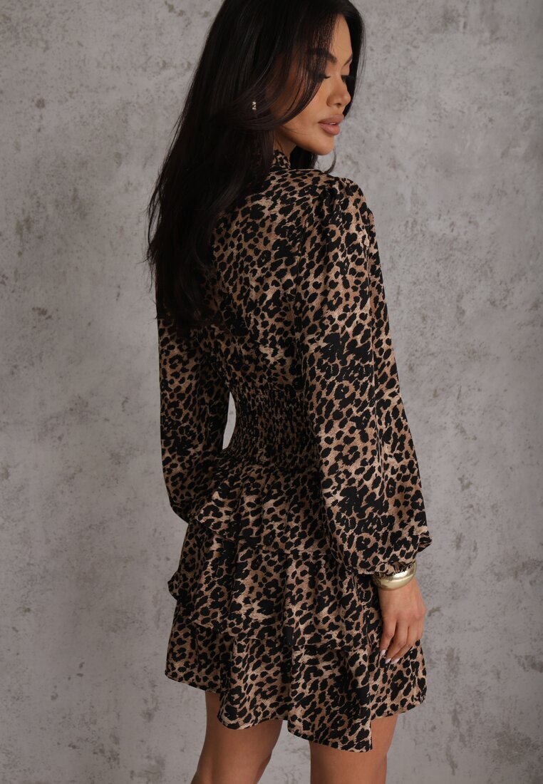 retro & icone Rochie Mini Maro cu croi evazat cu imprimeu leopard cu volane Gerttera