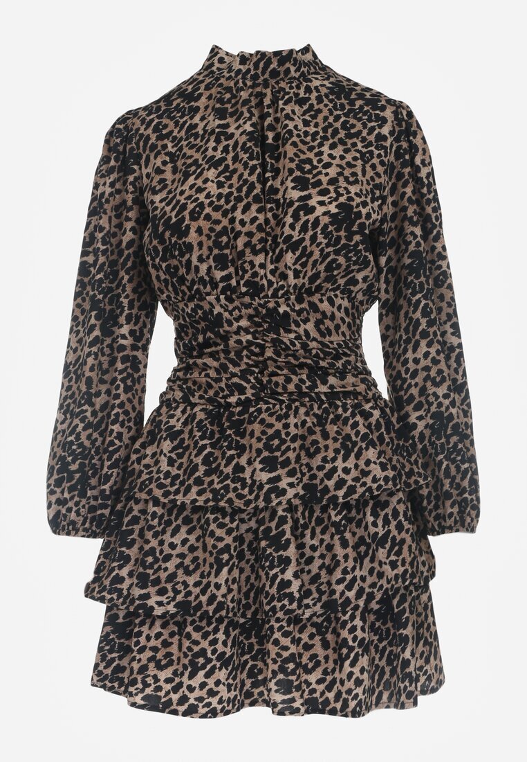 retro & icone Rochie Mini Maro cu croi evazat cu imprimeu leopard cu volane Gerttera