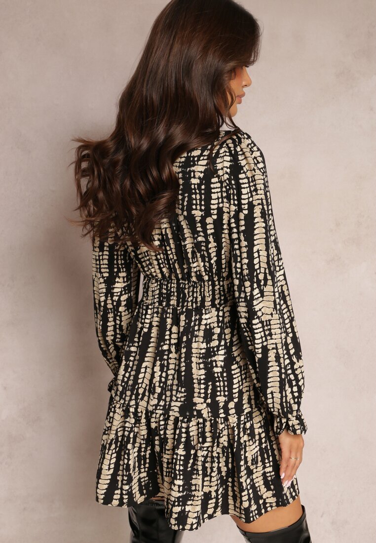 retro & icone Rochie Mini Neagră Cambrată cu Volănaș Nirtun