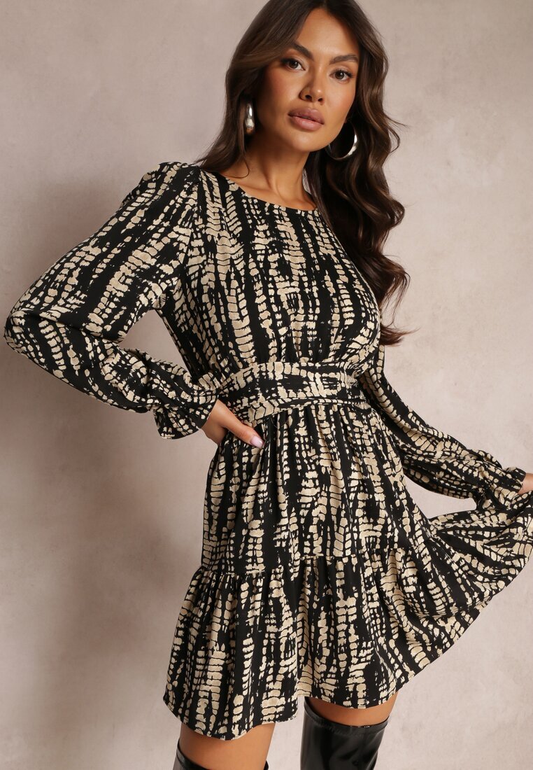 retro & icone Rochie Mini Neagră Cambrată cu Volănaș Nirtun