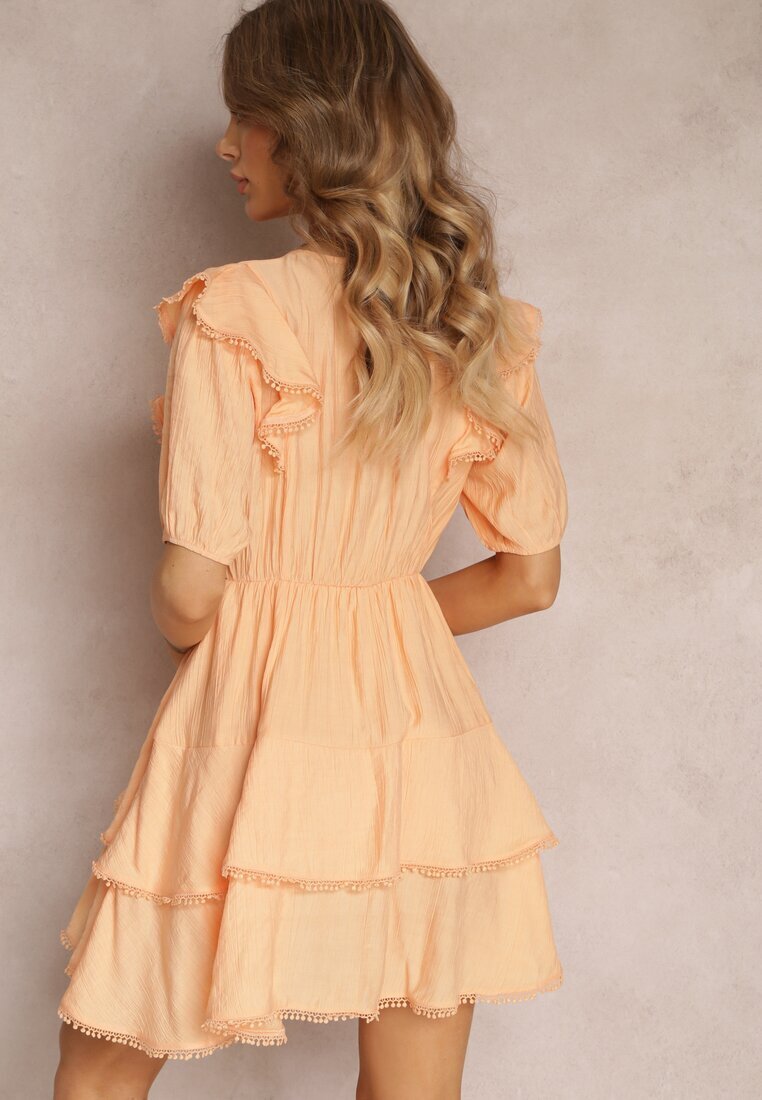retro & icone Rochie Mini Portocalie cu Elastic în Talie și Volane Makenza