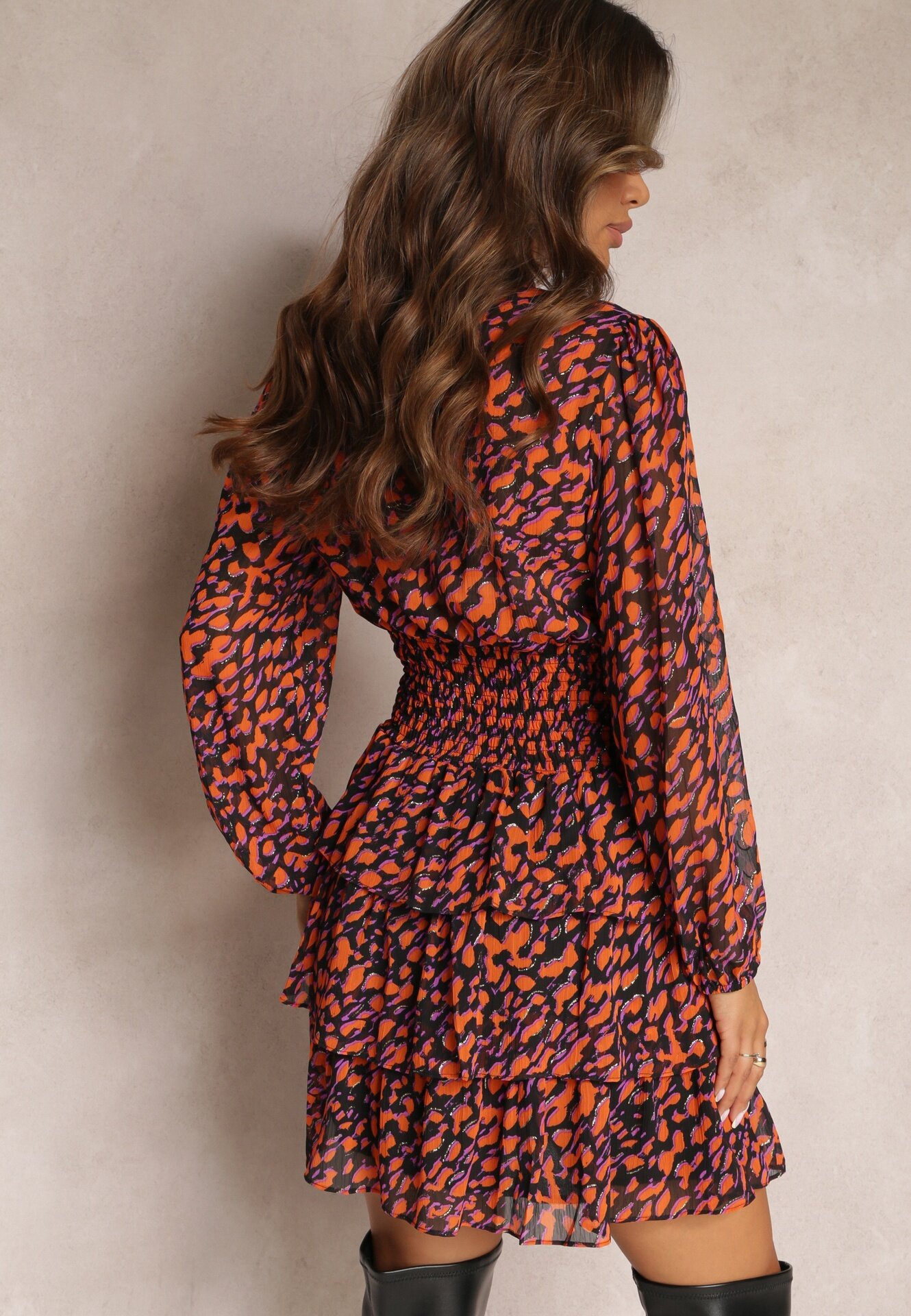retro & icone Rochie Mini Portocalie cu Fason Cloș Decorată cu Sclipici Giannes